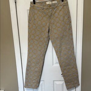 Anthropologie Chino Relaxed Pant Gold Embroidered Circles Size 27P